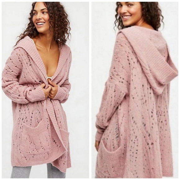 Free People Sweaters - Free People Alpaca Hooded Dusty Pink Open Sweater, S